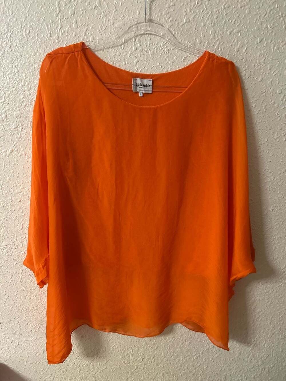 Leo & Ugo Paris Orange Sheer Batwing Sleeve Blouse Size 2